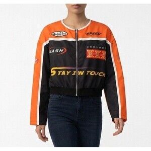 Shein Curve Women's 1XL Black and Orange Stay In Touch Text Zip Up